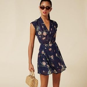 Reformation Navy Floral Mini Dress